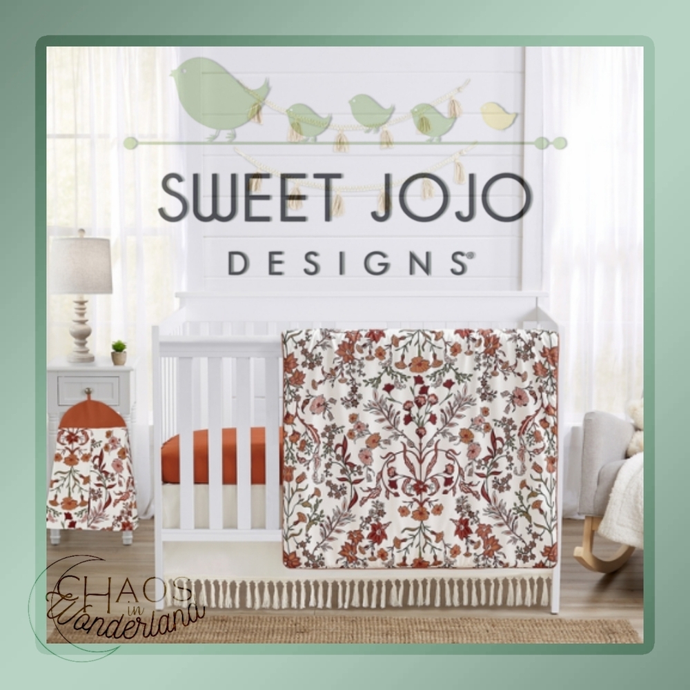 Sweet Jojo Designs Boho Floral Wildflower 4 Pc Crib Set Rust Orange & Ivory NEW!